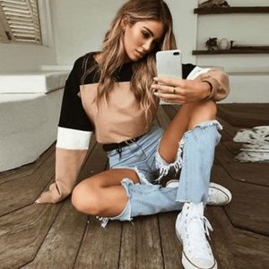 1 Left!! Hampton color-block cropped sweatshirt